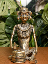 Dhokra Craft Curio (Large) - Lady with Grinder - The India Craft House