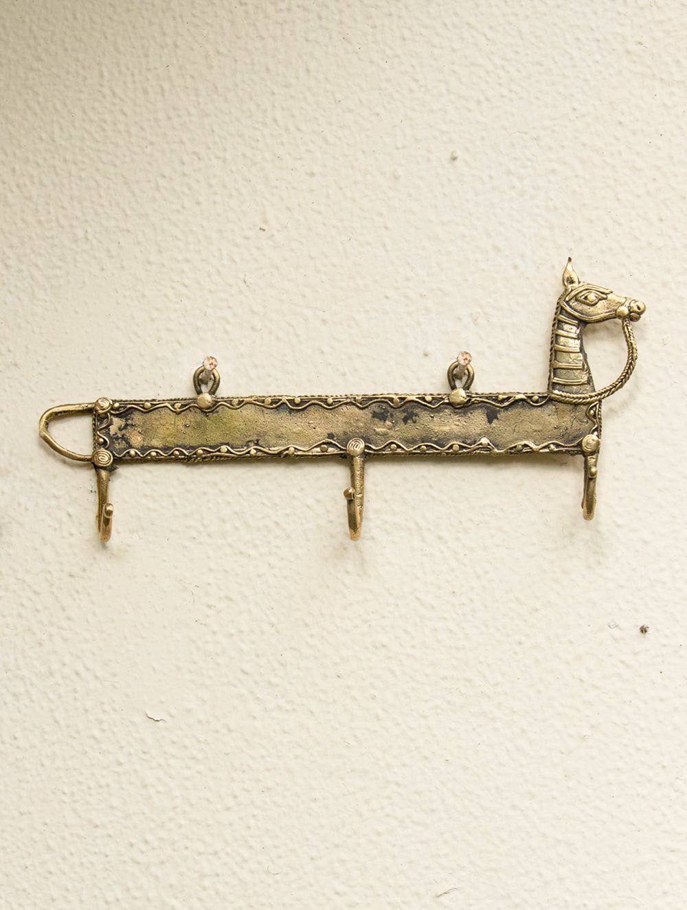 Dhokra Craft Wall Hanger - Horse (Large; 3 Hooks) - The India Craft House