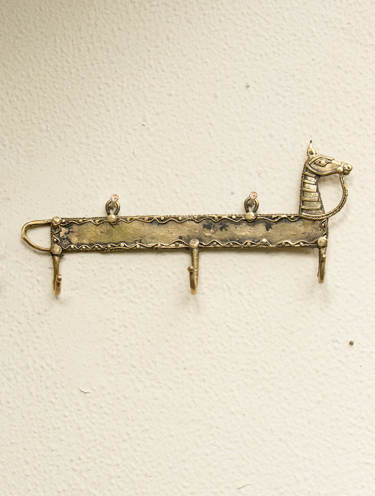 Dhokra Craft Wall Hanger - Horse (Large;  3 Hooks) - The India Craft House 