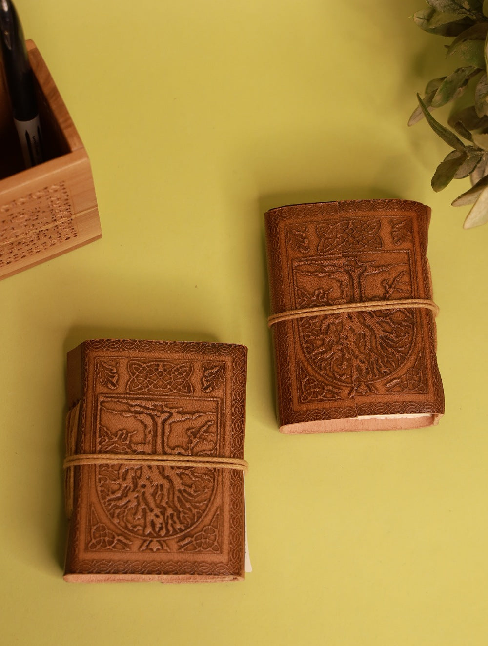 Load image into Gallery viewer, Embossed Leather Handmade Paper Diaries - Trees (Small, Set of 2)
