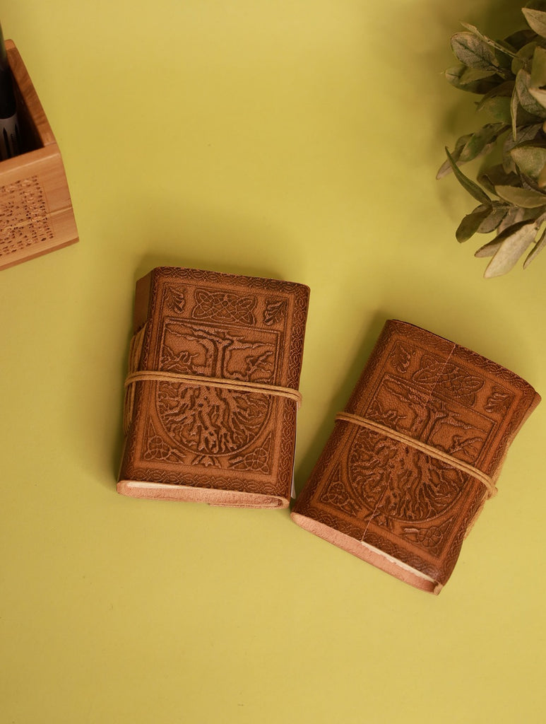 Embossed Leather Handmade Paper Diaries - Trees (Small, Set of 2)