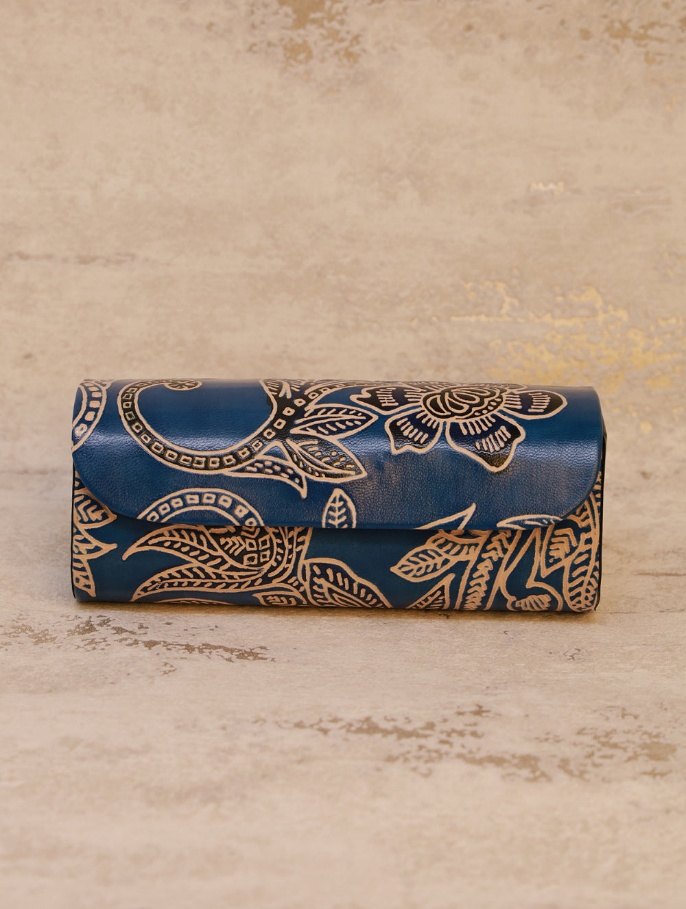 Embossed Leather Spectacle Case - Blue Floral