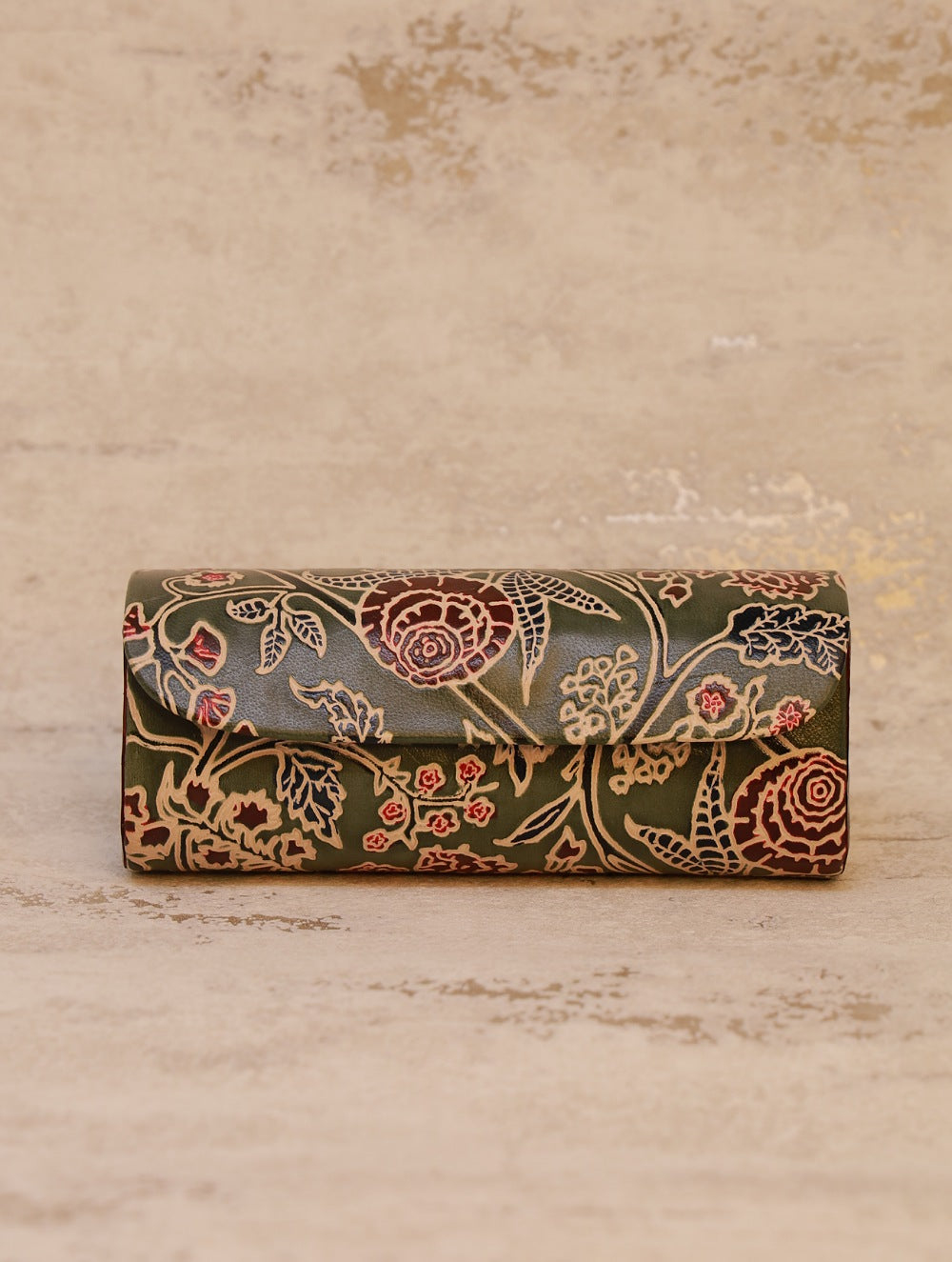 Load image into Gallery viewer, Embossed Leather Spectacle Case - Olive Floral
