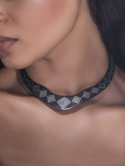 Exclusive Bidri Craft Choker With Pure Silver Inlay - Diamond Patterns