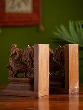 Load image into Gallery viewer, Exclusive Karnataka Wood Carving Book Ends - Hansa (Set of 2)