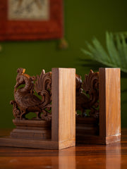 Exclusive Karnataka Wood Carving Book Ends - Hansa (Set of 2)
