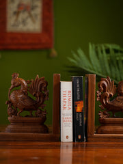 Exclusive Karnataka Wood Carving Book Ends - Hansa (Set of 2)