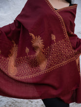 Load image into Gallery viewer, Exclusive, Fine Hand Embroidered Kashmiri Shawl - Dark Red Ornate