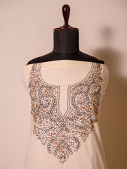 Exclusive, Fine Kashmiri Hand Embroidered Cotton Kurta / Dress Fabric - Shades of Cream