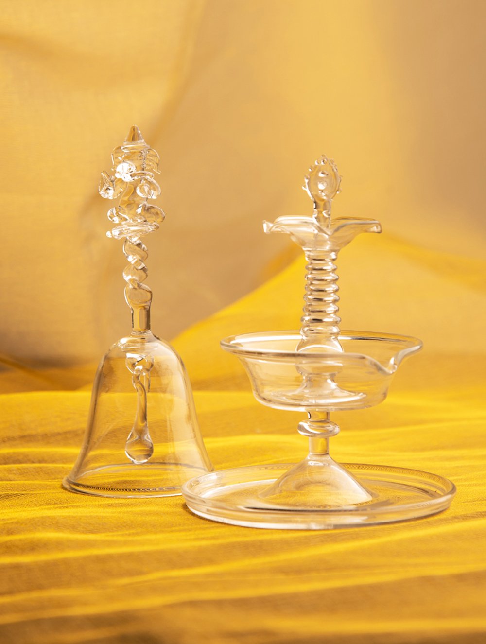 Fine Crystal Glass Bell + Samay Diya (Set of 2)