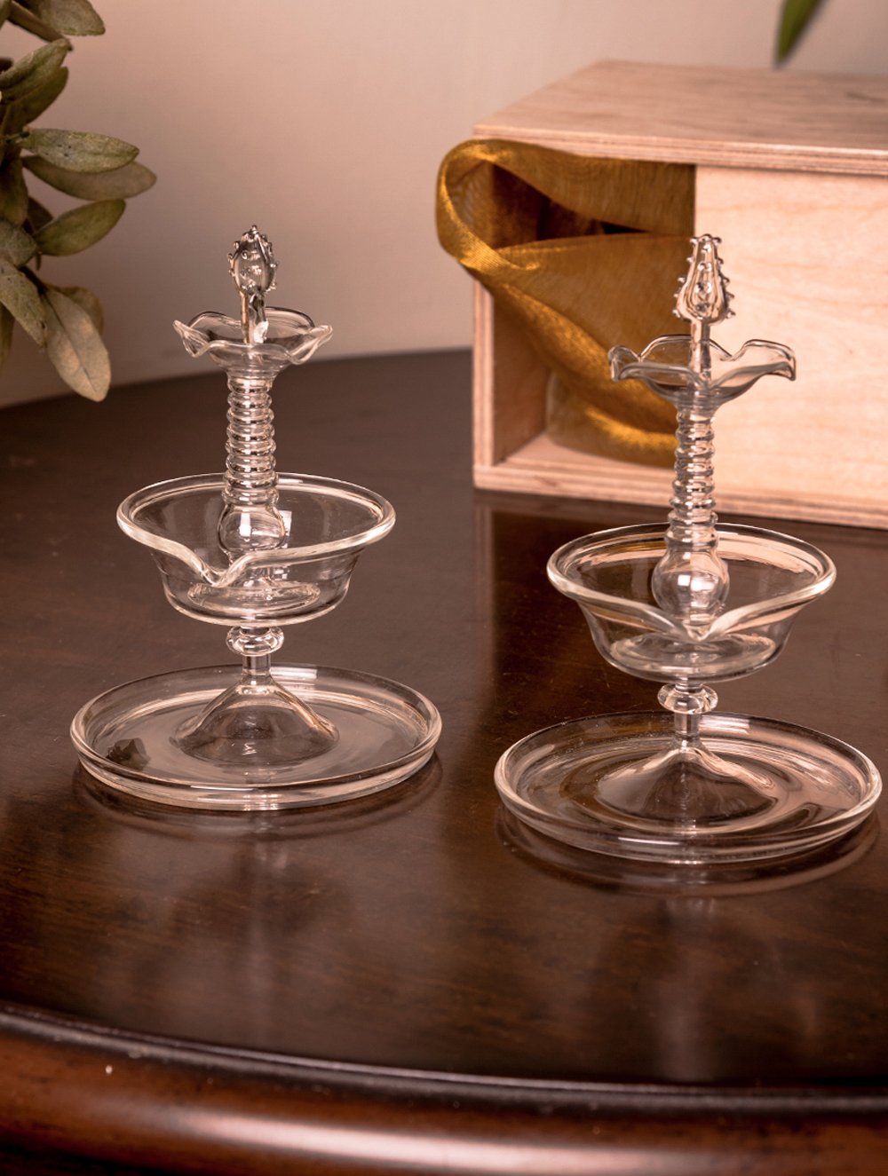 Fine Crystal Glass Diyas - Samay Diya (Set of 2)