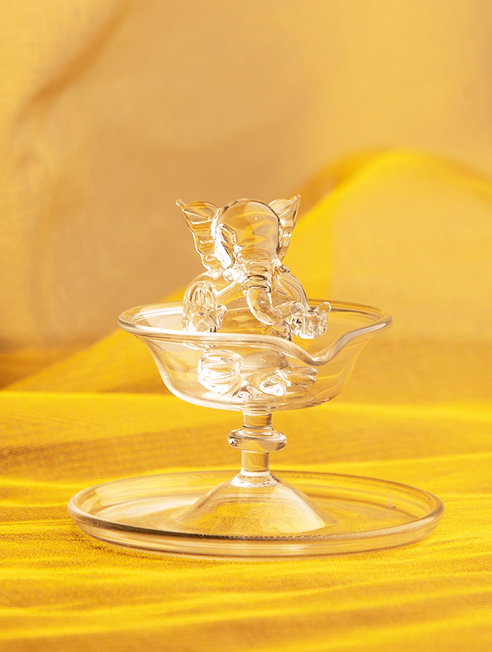Fine Crystal Glass Ganesha Diya