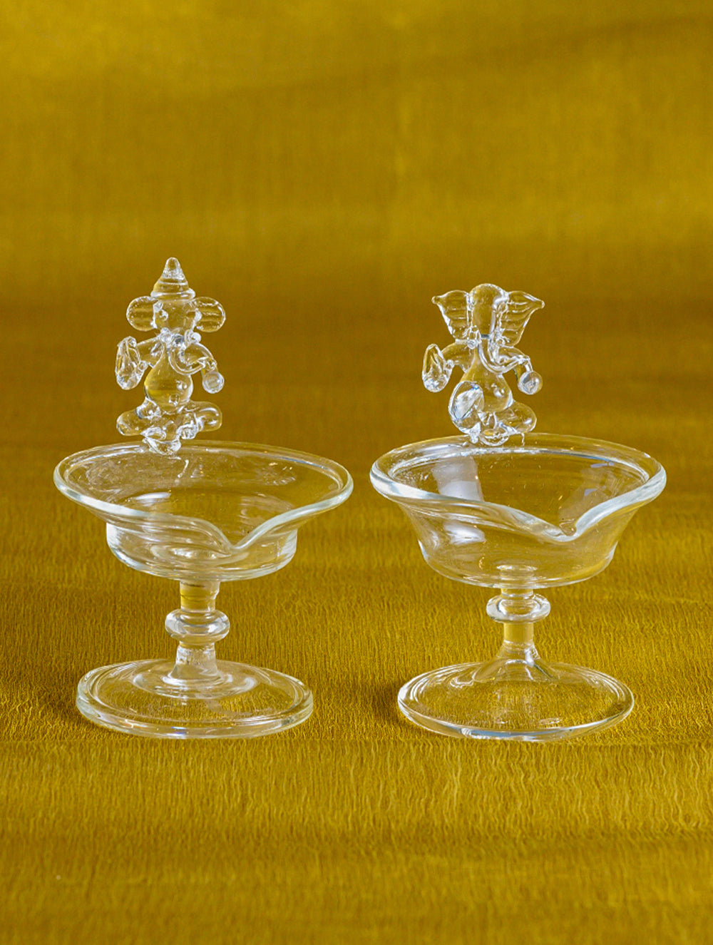 Fine Crystal Glass Ganesha Diyas (Set of 2) (Small)
