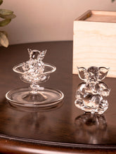 Fine Crystal Glass Ganesha + Ganesha Diya (Set of 2)