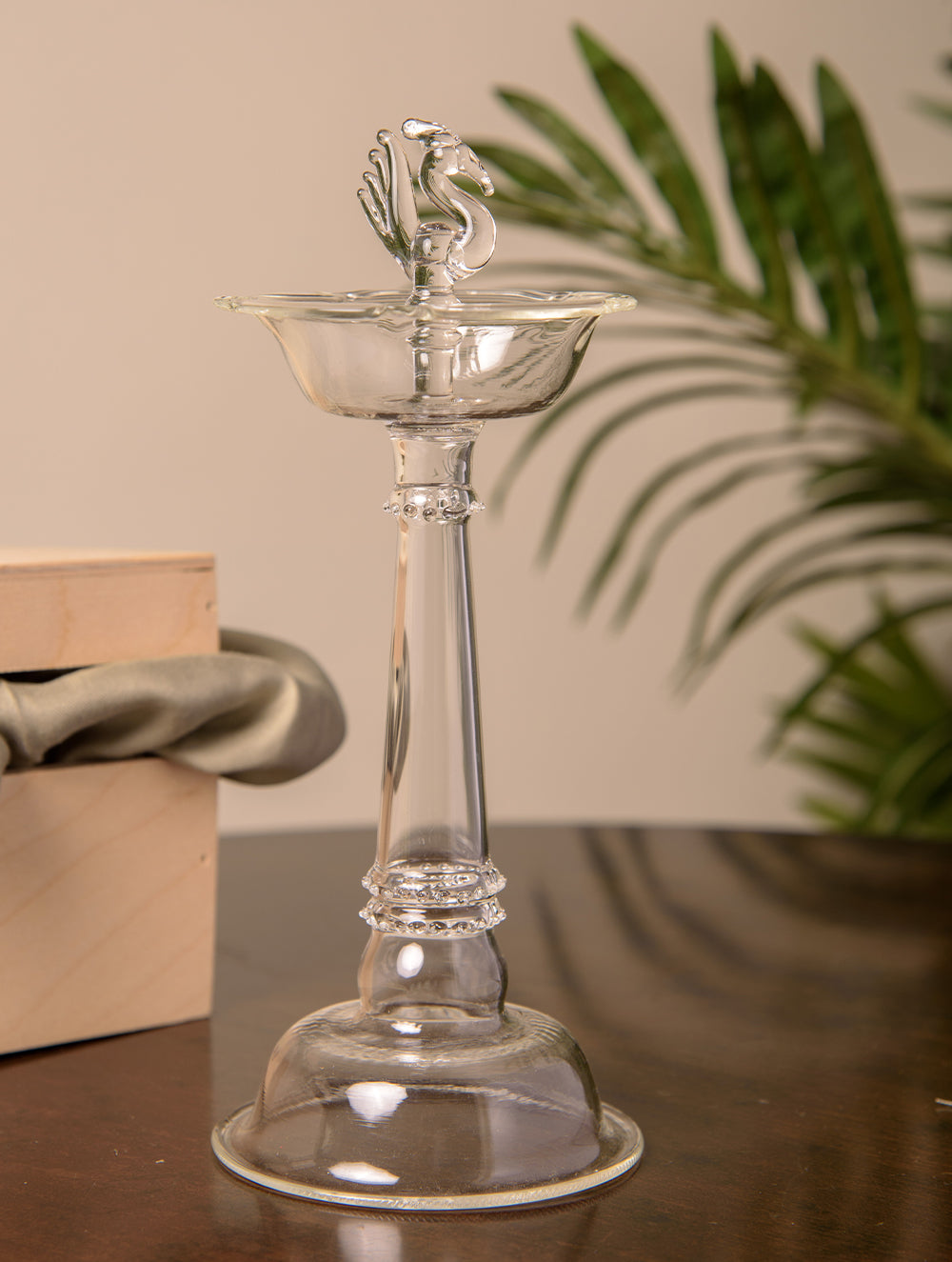 Fine Glass Peacock Samay Diya- Large