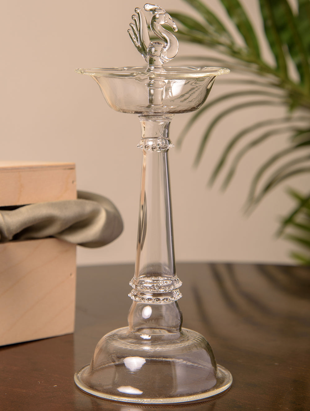 Fine Glass Peacock Samay Diya- Large