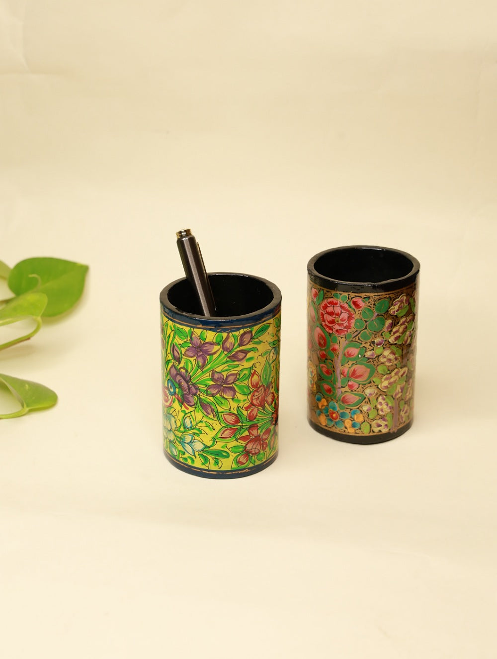 Fine Kashmiri Art Pen Stands (Set of 2) - Flora