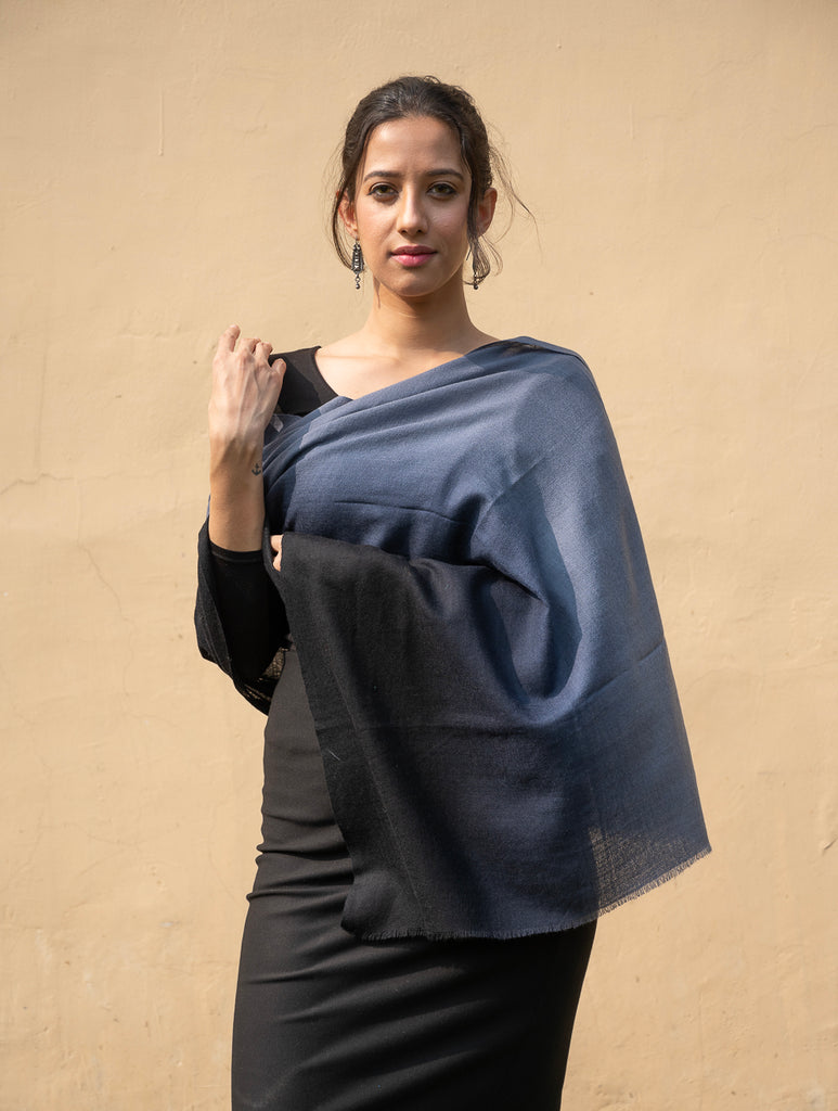 Fine, Soft Kashmiri Ombre Wool Stole - Shaded Grey Black