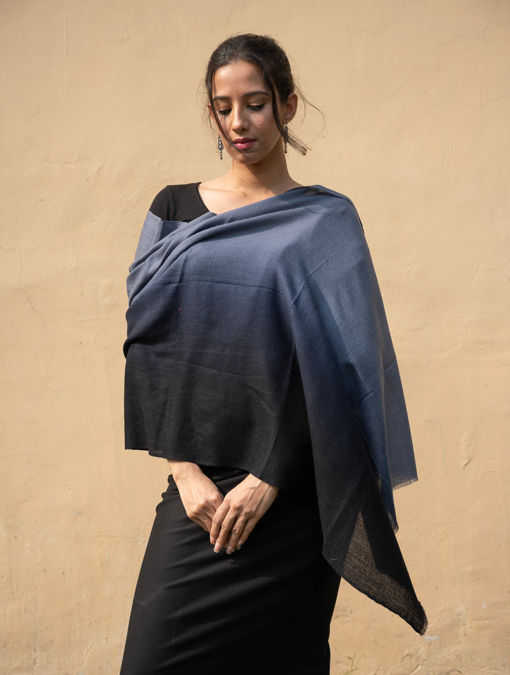 Load image into Gallery viewer, Fine, Soft Kashmiri Ombre Wool Stole - Shaded Grey Black