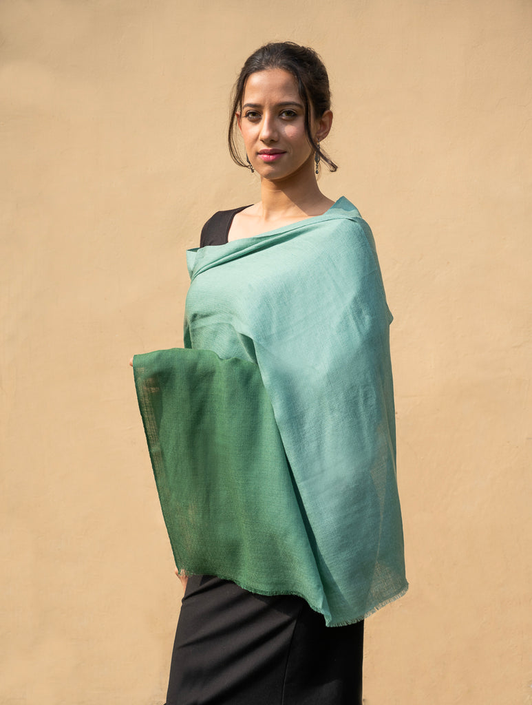 Fine, Soft Kashmiri Ombre Wool Stole - Shaded Sea Green