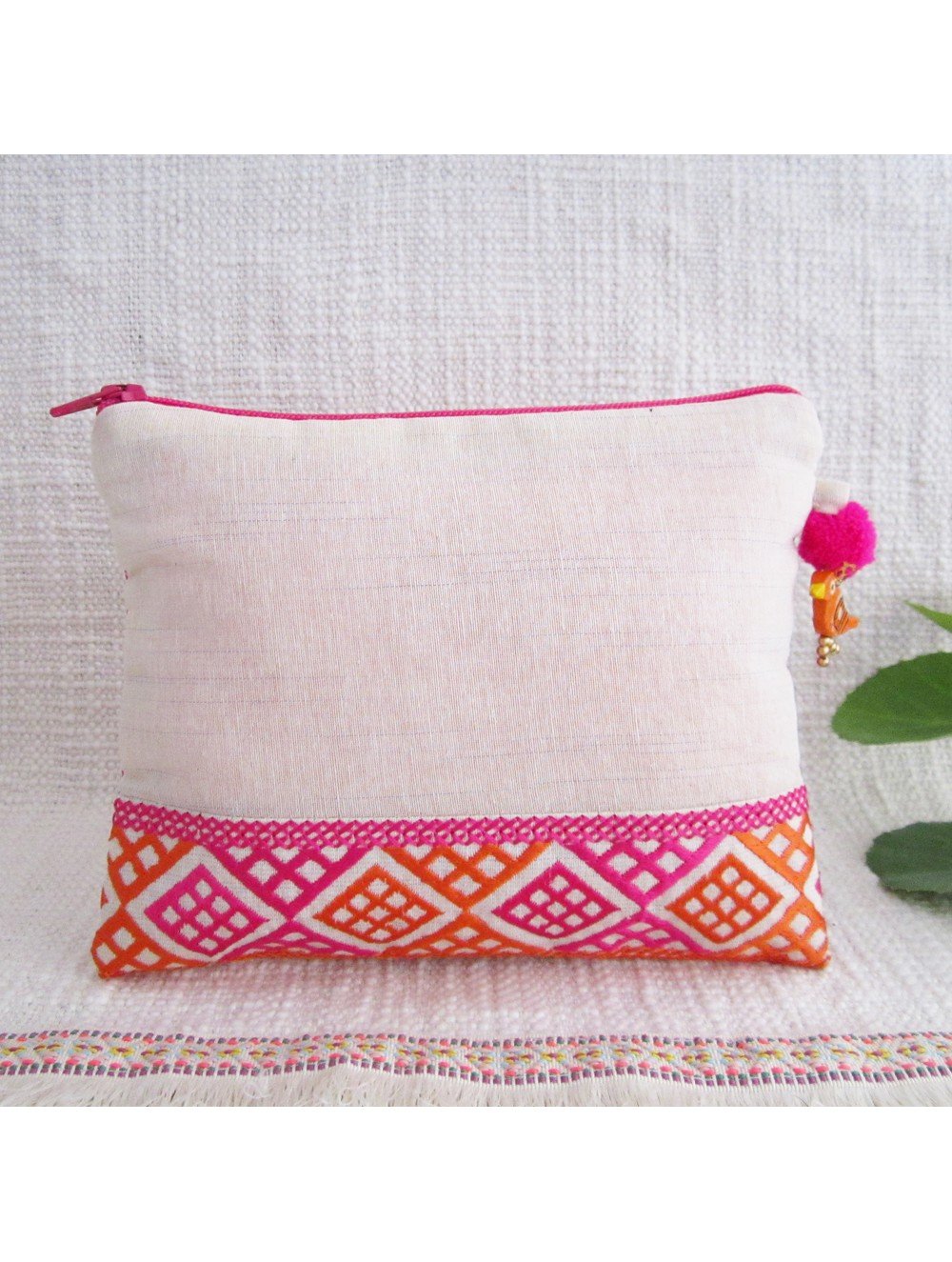 Fuchsia Orange Square Emb Pouch