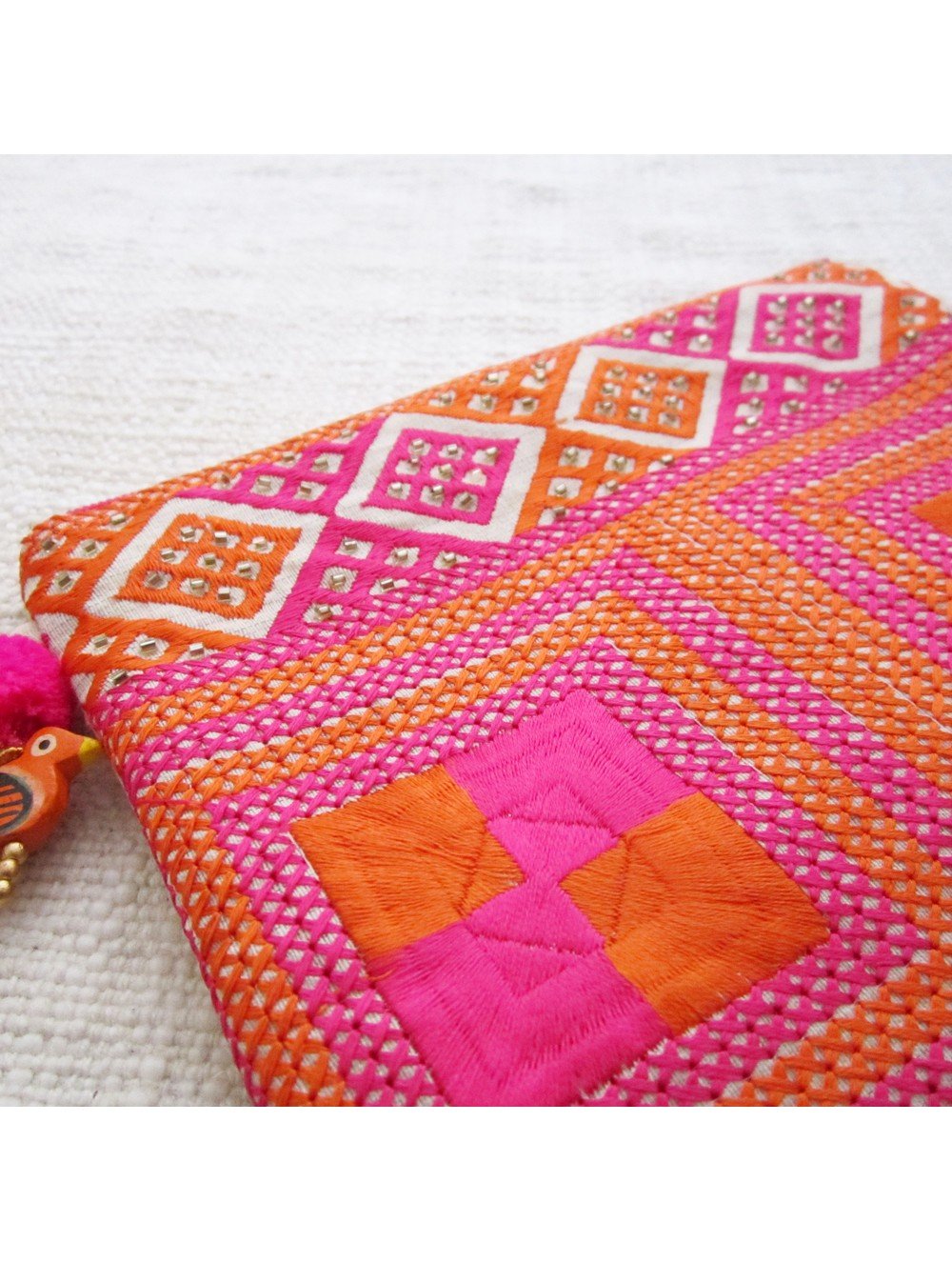 Fuchsia Orange Square Emb Pouch