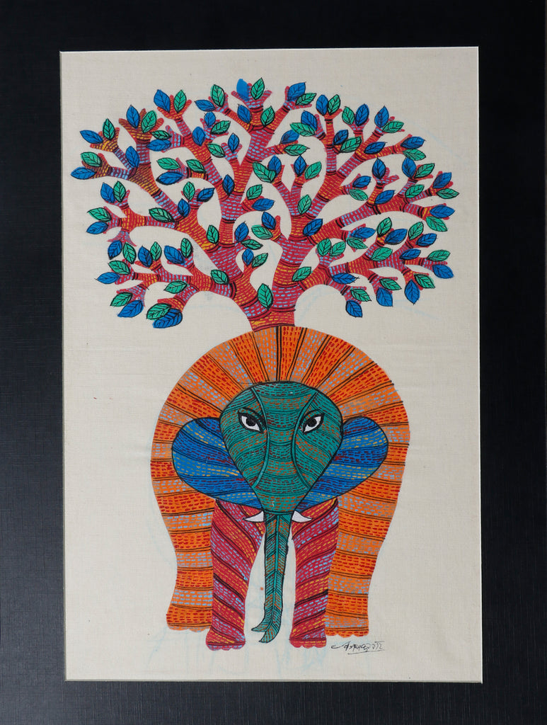 Gond Art Painting on Silk with Mount - The India Craft House 