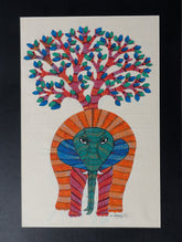 Gond Art Painting on Silk with Mount - The India Craft House