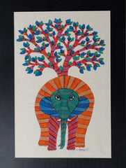Gond Art Painting on Silk with Mount - The India Craft House