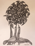 Gond Art Painting - Peacocks & Tree (14.5