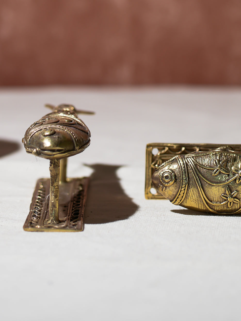 Hand Crafted Ornate Dhokra Craft Door Handles - Fish, (Set of 2)