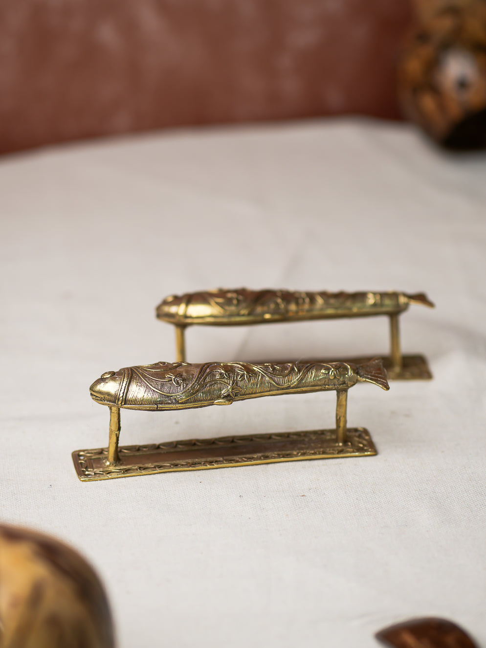 Hand Crafted Ornate Dhokra Craft Door Handles - Fish, (Set of 2)