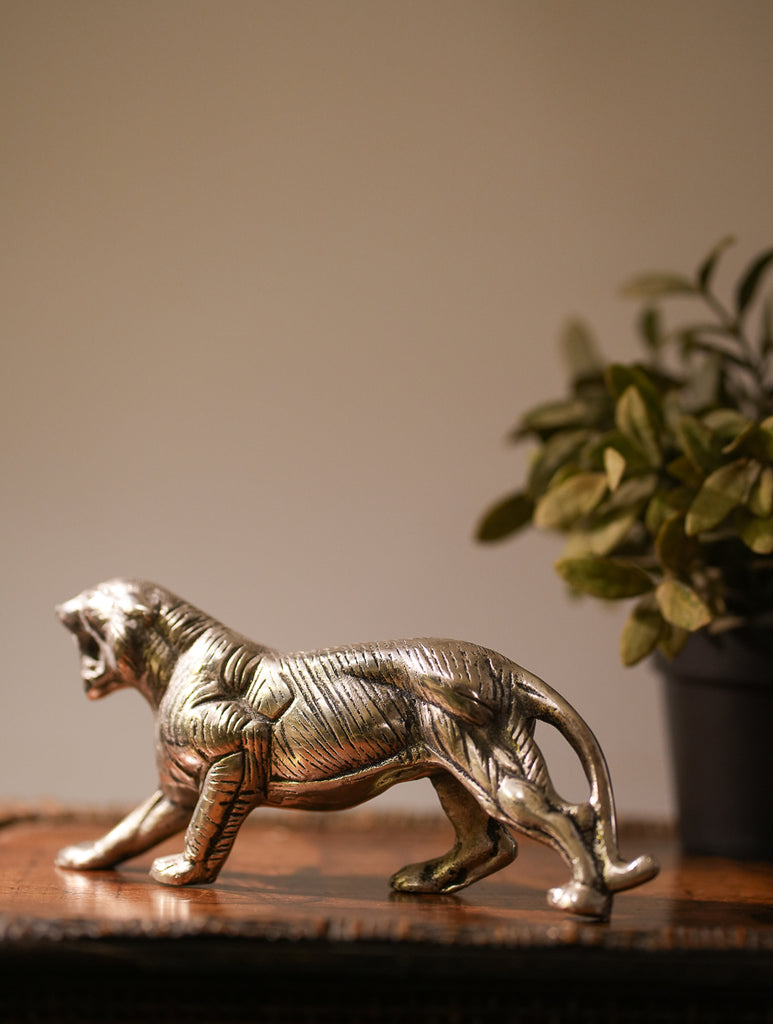 Hand Engraved Silver Plated Metal Curio - Tiger