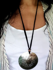 Handcrafted Filigree Shell Pendant on Thread - Round