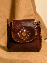 Handcrafted Jawaja Leather Bag with Contrast Hand Stitch Detail