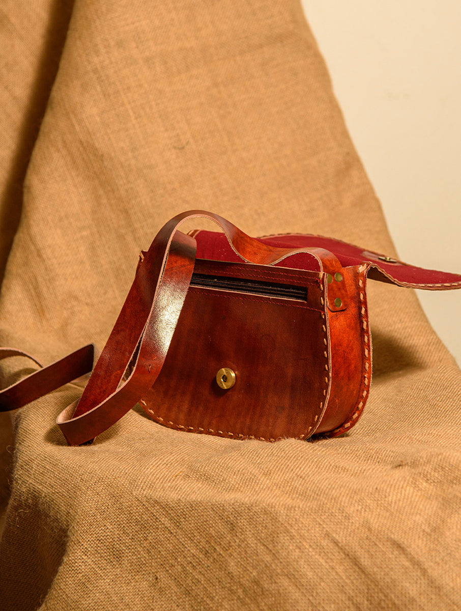 Buy Handcrafted Jawaja Leather Bag with Cutwork and Hand Stitch