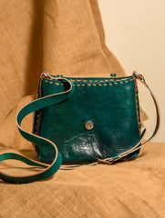 Handcrafted Jawaja Leather Bag with Hand Embroidered Patch