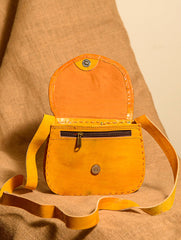 Handcrafted Jawaja Leather Bag with Hand Embroidered Patch