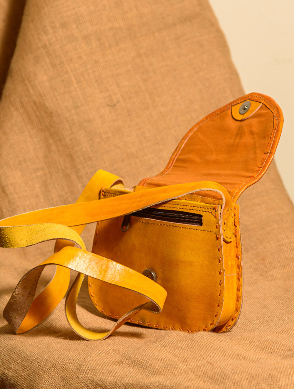 Handcrafted Jawaja Leather Bag with Hand Embroidered Patch