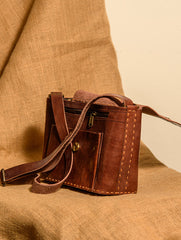 Handcrafted Jawaja Leather Bag with Hand Stitch Detail