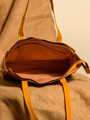 Handcrafted Jawaja Leather Tote Bag with Patchwork