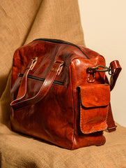 Handcrafted Jawaja Leather Tote / Laptop / Utility Bag with Hand Stitch Detail