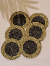 Handcrafted Sabai Grass Coasters - Dull Purple & Beige (Large, Set of 6)