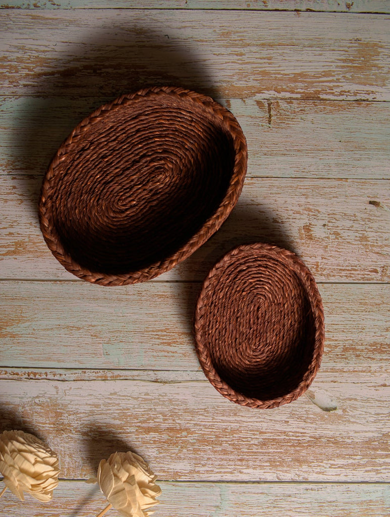 Handcrafted Sabai Grass Multi-Utility Basket - Oval (Set of 2)