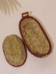 Handcrafted Sabai Grass Multi-Utility Basket - Red & Beige (Set)