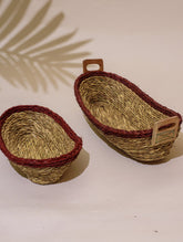 Handcrafted Sabai Grass Multi-Utility Basket - Red & Beige (Set)