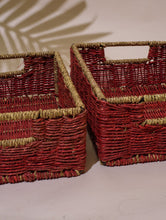 Load image into Gallery viewer, Handcrafted Sabai Grass Multi-Utility Basket - Warm Red (Set of 2)