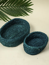 Handcrafted Sabai Grass Multi-Utility Baskets - Dark Teal Blue (Set of 2)