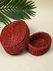 Handcrafted Sabai Grass Multi-Utility Baskets - Ruby Red (Set of 2)