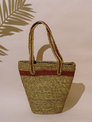 Handcrafted Sabai Grass Tote / Utility Bag - Coral Pink & Beige